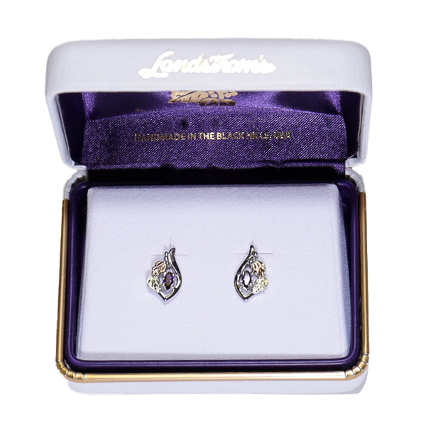 Landstrom's Black Hills Gold & Silver Birthstone Post Earrings - February - Wall Drug Store