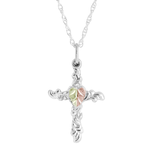 Black Hills Gold Silver Scroll Cross Pendant - Wall Drug Store