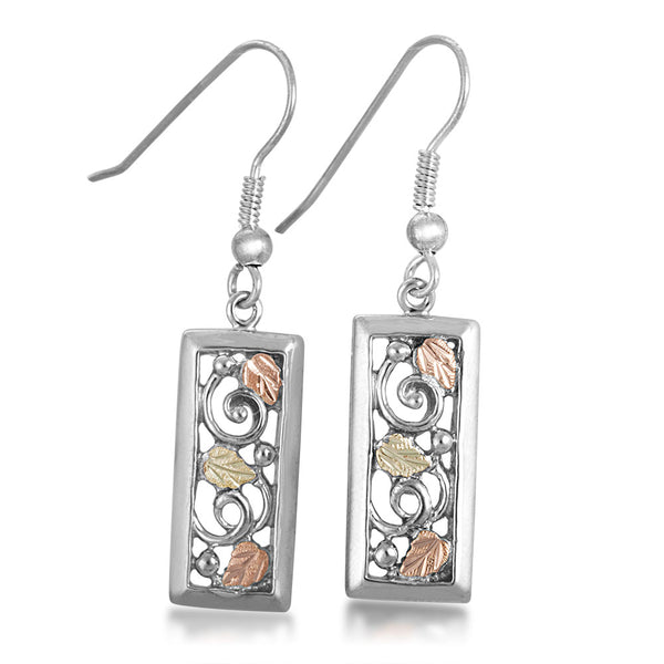 Landstrom's Black Hills Gold & Silver Rectangle Dangle Earrings - Wall Drug Store
