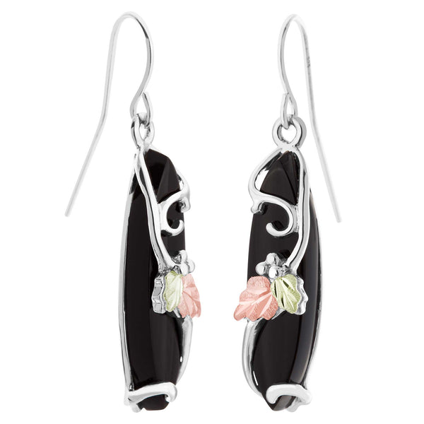 Landstrom's Black Hills Gold & Silver Black Onyx Dangle Earrings - Wall Drug Store