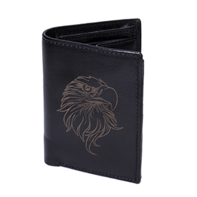 Leather Deluxe Bifold Wallet - Eagle In Black - Wall Drug Store