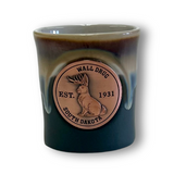 Glazed Shot Glass with Copper Jackalope Emblem - Wall Drug Store