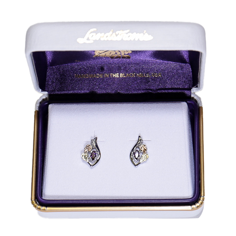 Landstrom's Black Hills Gold & Silver Birthstone Post Earrings - February - Wall Drug Store