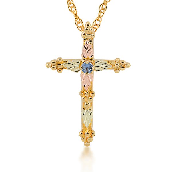 Black Hills Gold Cross Pendant with Yogo Sapphire - Wall Drug Store