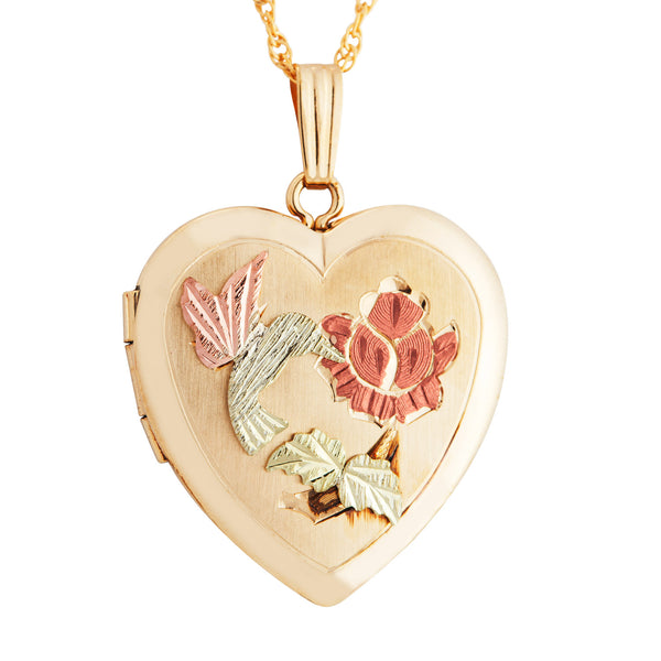 Landstrom's Black Hills Gold Heart with Hummingbird Locket - Wall Drug Store