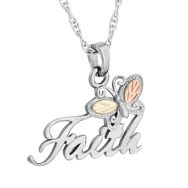 Black Hills Gold Sterling Silver Faith with Butterfly Pendant - Wall Drug Store