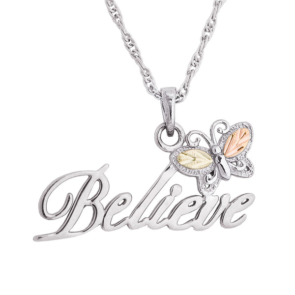 Black Hills Gold Sterling Silver Believe with Butterfly Pendant - Wall Drug Store