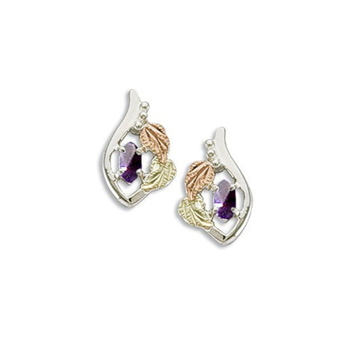 Landstrom's Black Hills Gold & Silver Birthstone Post Earrings - February - Wall Drug Store